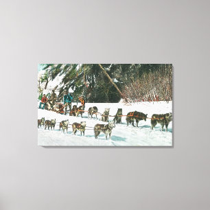 Uitzicht van een Husky Dog-Sled Team Canvas Afdruk