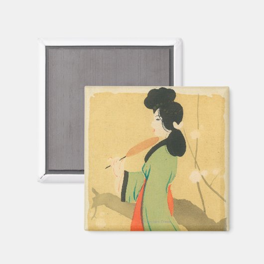 Uitzicht van een Japanse vrouw in Parijs, Frankrij Magneet (Voorkant / Achterkant)