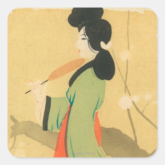 Uitzicht van een Japanse vrouw in Parijs, Frankrij Vierkante Sticker (Voorkant)