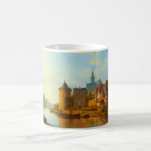Uitzicht van een Nederlandse stad langs de Rijn Koffiemok