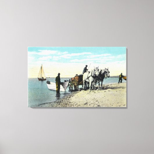 Uitzicht van een Paard Cart Pulling in een Boat Canvas Afdruk (Voorkant)