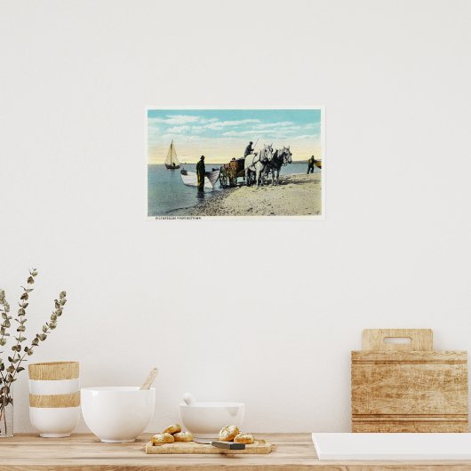 Uitzicht van een Paard Cart Pulling in een Boat Poster (Keuken)