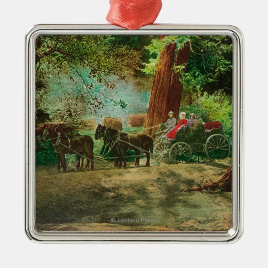 Uitzicht van een podium Coach tussen grote bomen Metalen Ornament (Voorkant)