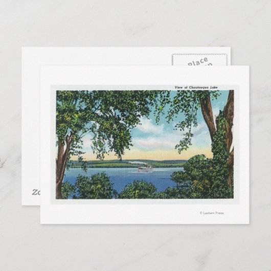 Uitzicht van een Steamboot op het meer Briefkaart (Voorkant / Achterkant)