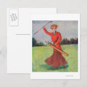 Uitzicht van een vrouw in Red Golfing Briefkaart (Voorkant / Achterkant)