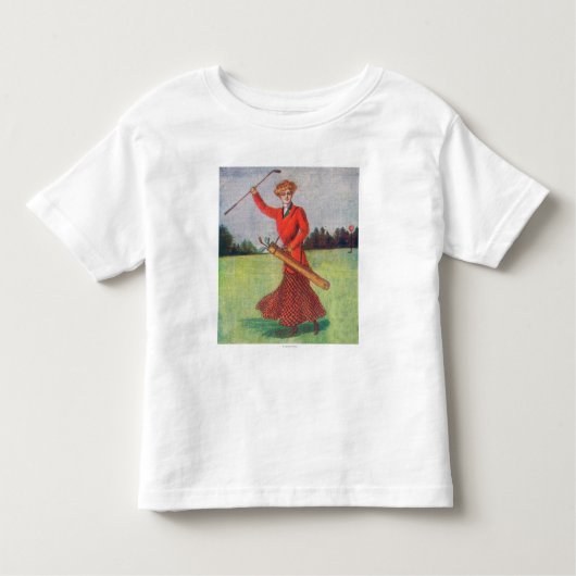 Uitzicht van een vrouw in Red Golfing Kinder Shirts (Voorkant)