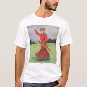 Uitzicht van een vrouw in Red Golfing T-shirt