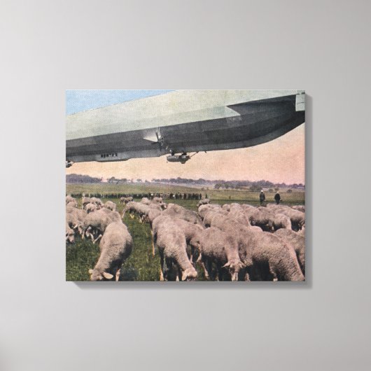 Uitzicht van een Zeppelin-blimp over graasschapen Canvas Afdruk (Voorkant)