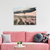 Uitzicht van een Zeppelin-blimp over graasschapen Canvas Afdruk (Insitu (Woonkamer))