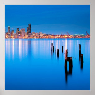 Uitzicht van het blauwe uur in het centrum van Sea Poster