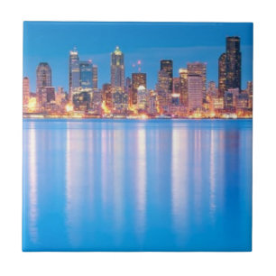 Uitzicht van het blauwe uur in het centrum van Sea Tegeltje