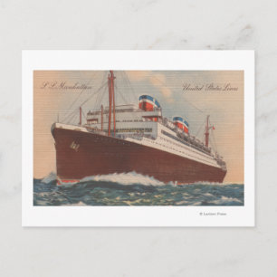 Uitzicht van het cruiseschip S.S. Manhattan Cunard Briefkaart