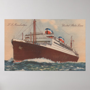 Uitzicht van het cruiseschip S.S. Manhattan Cunard Poster