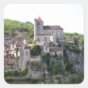 Uitzicht van het dorp en de kerk ( foto ) 3 vierkante sticker