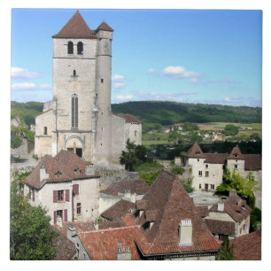 Uitzicht van het dorp en de kerk (foto) tegeltje