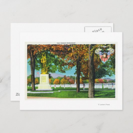 Uitzicht van het Franse monument, soldaten in Briefkaart (Voorkant / Achterkant)