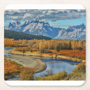 Uitzicht van het Grote Teton-gebergte in het najaa Vierkante Kartonnen Onderzetter