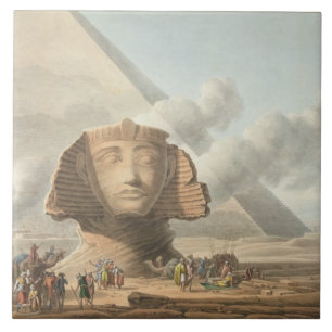 Uitzicht van het hoofd van de Sphinx en de piramid Tegeltje