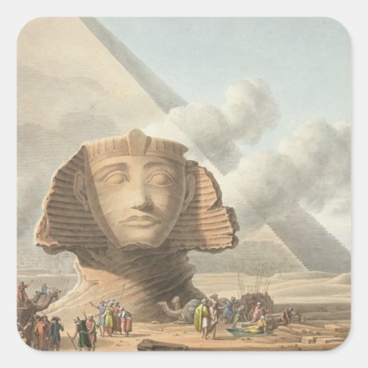 Uitzicht van het hoofd van de Sphinx en de piramid Vierkante Sticker (Voorkant)