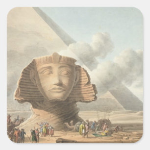 Uitzicht van het hoofd van de Sphinx en de piramid Vierkante Sticker