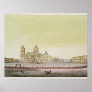 Uitzicht van het hoofdplein in Mexico City (kleur  Poster