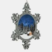 Uitzicht van het kajuitgebergte tin sneeuwvlok ornament (Links)