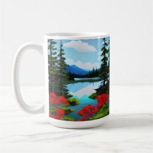 Uitzicht van het katoenlandmeer koffiemok