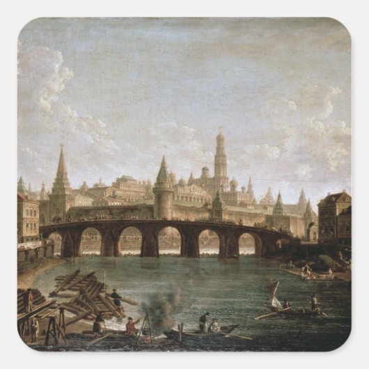 Uitzicht van het Kremlin en de Kamenny Bridge Vierkante Sticker (Voorkant)