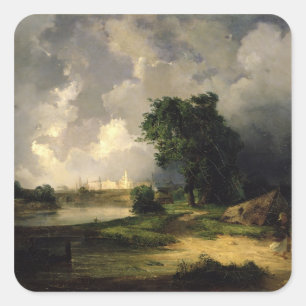 Uitzicht van het Kremlin in Bad Weather, 1851 Vierkante Sticker