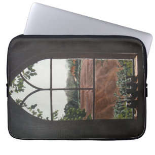 uitzicht van het landschap van de kerk laptop sleeve