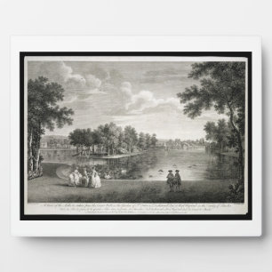 Uitzicht van het meer van het centrum in de tuin fotoplaat