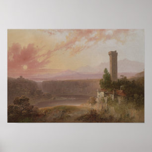 Uitzicht van het meer van Nemi op Sunset Poster
