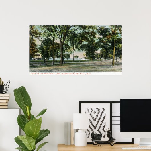 Uitzicht van het meer van Quannapowitt en Lakeside Poster (Thuiskantoor)