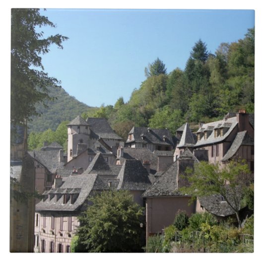 Uitzicht van het middeleeuwse dorp (foto) tegeltje (Voorkant)