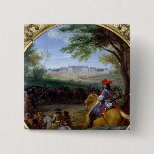 Uitzicht van het Paleis van Versailles in 1669 Vierkante Button 5,1 Cm