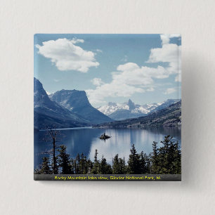 Uitzicht van het Rocky Mountain-meer, Glacier Nati Vierkante Button 5,1 Cm