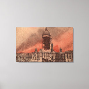 Uitzicht van het stadhuis na de aardbeving canvas afdruk