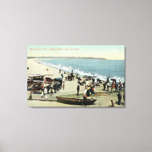 Uitzicht van het strand en het kleedhoofd canvas afdruk