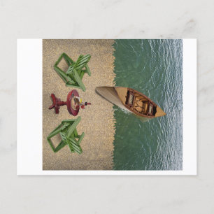 Uitzicht van het strand met wijn- en kaaslekkernij feestdagenkaart