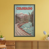 Uitzicht van het treinverkeer langs de rivier - re canvas afdruk (Insitu (Woonkamer))