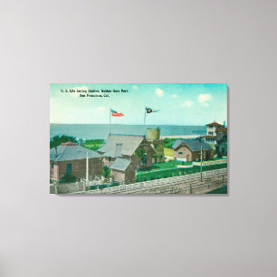 Uitzicht van het US Life Saving Station, Golden Ga Canvas Afdruk