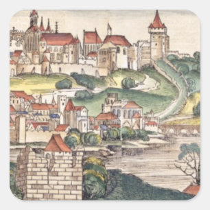 Uitzicht van het vogeloog van Praag van de Neurenb Vierkante Sticker