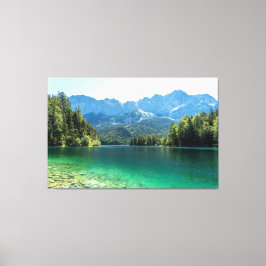 Uitzicht van het Zugspitze gebergte en het meer va Canvas Afdruk