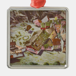 Uitzicht van het Zwitserse dorp Metalen Ornament