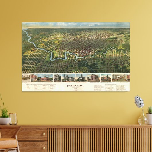 Uitzicht van Houston, Texas (1891) Canvas Afdruk (Insitu (Woonkamer))