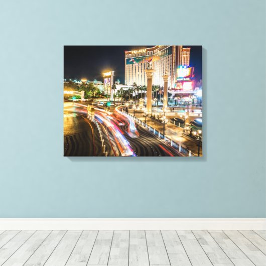 Uitzicht van Las Vegas Nevada in the Evening Canvas Afdruk (Insitu (Houten vloer))