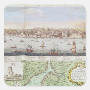 Uitzicht van Lissabon, 1755 Vierkante Sticker
