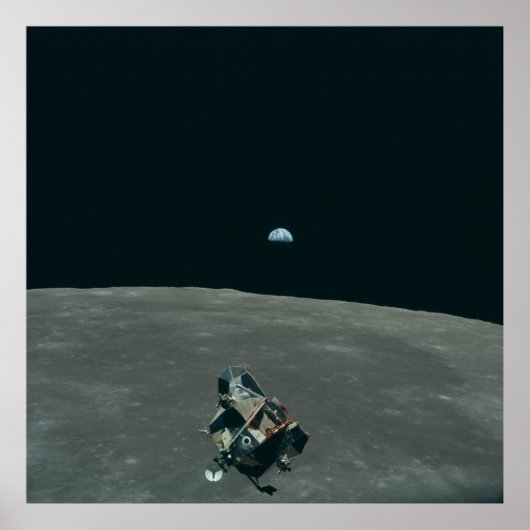 Uitzicht van Lunar lander w Moon & Earth Poster (Voorkant)