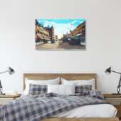 Uitzicht van Main Street met model-T Ford Cars Canvas Afdruk (Insitu (Slaapkamer))