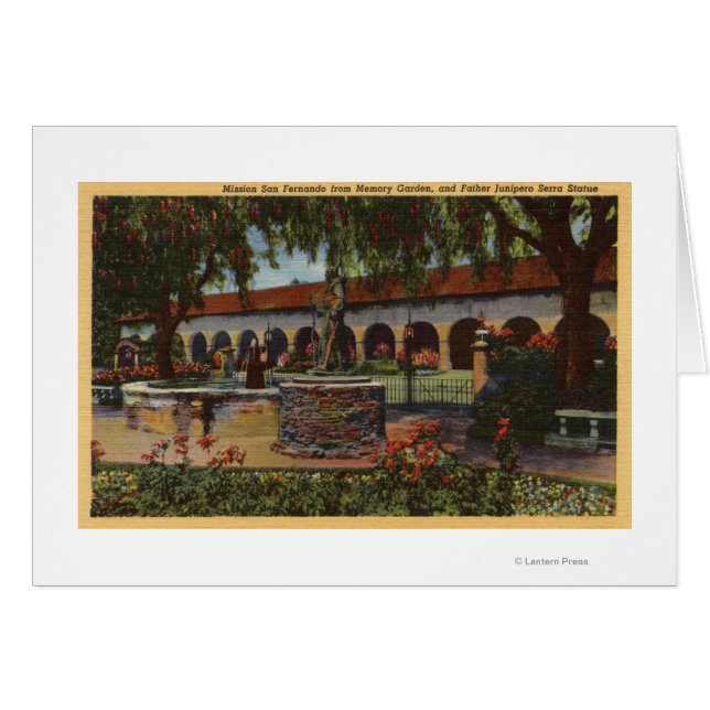 Uitzicht van missie, Memory Garden, Serra Statue (Voorkant Horizontaal)